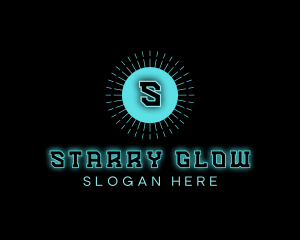 Neon Techno Glowing Sun logo design