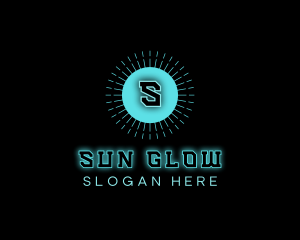 Neon Techno Glowing Sun logo design