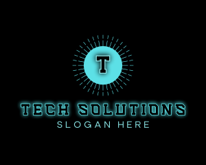 Techno - Neon Techno Glowing Sun logo design