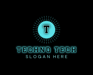 Techno - Neon Techno Glowing Sun logo design