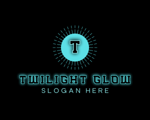 Neon Techno Glowing Sun logo design