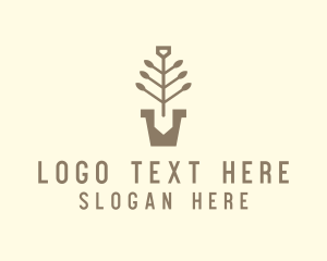 Landscaping - Shovel Pot Plant logo design