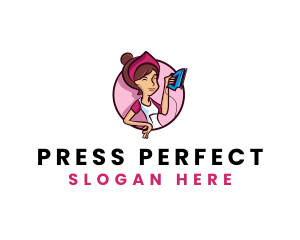 Ironing - Flat Iron Maid Lady logo design