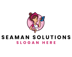 Flat Iron Maid Lady logo design