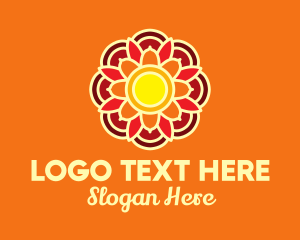Yoga Teacher - Orange Lotus Flower logo design