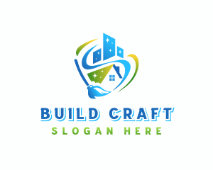 Building House Mop Cleaning logo design