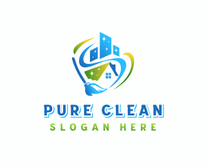 Building House Mop Cleaning logo design