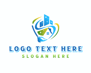 Maid - Building House Mop Cleaning logo design