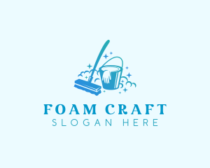 Foam - Bucket Brush Mop Cleaning logo design