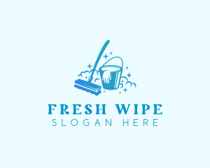 Wipe - Bucket Brush Mop Cleaning logo design