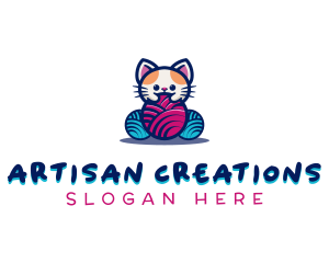 Handcraft - Cat Yarn Knitting logo design