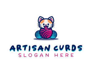 Cat Yarn Knitting logo design