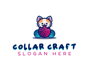 Cat Yarn Knitting logo design