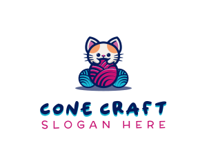 Cat Yarn Knitting logo design