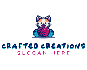 Cat Yarn Knitting logo design