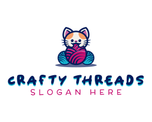 Yarn - Cat Yarn Knitting logo design