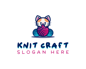 Cat Yarn Knitting logo design