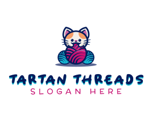 Cat Yarn Knitting logo design