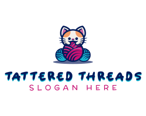 Cat Yarn Knitting logo design