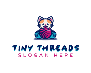 Cat Yarn Knitting logo design