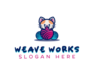 Weave - Cat Yarn Knitting logo design