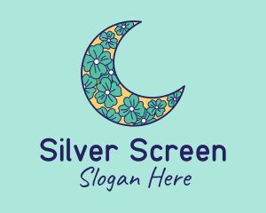 Nighttime - Floral Crescent Moon logo design