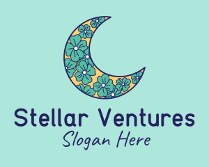 Floral Crescent Moon  logo design