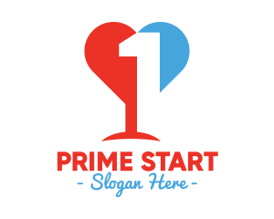 First - Romantic Love Heart Number 1 logo design