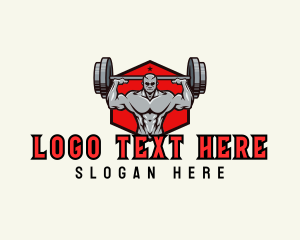 Muscular - Barbell Muscle Man logo design