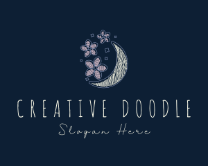 Doodle Flower Moon  logo design