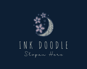 Doodle Flower Moon  logo design