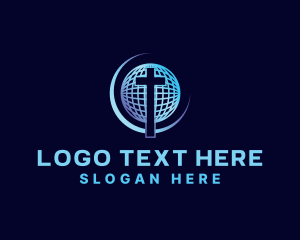 Blue God - Religion Cross Globe logo design