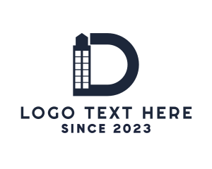 Pink Building - Blue Letter D Building logo design