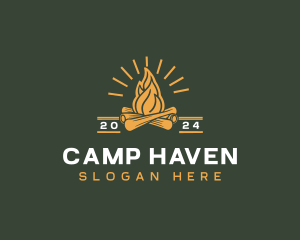 Campfire Flame Camping logo design