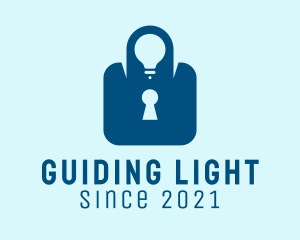 Blue Lock Light Bulb  logo design