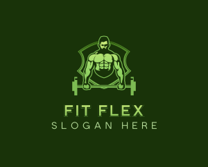 Barbell Fitness Muscle logo design