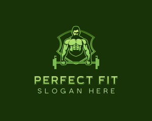 Barbell Fitness Muscle logo design