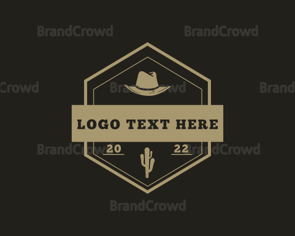 Hexagon Cowboy Hat Cactus Logo