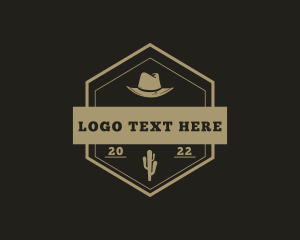 Western - Hexagon Cowboy Hat Cactus logo design
