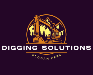 Excavator - Mountain Excavator Machinery logo design