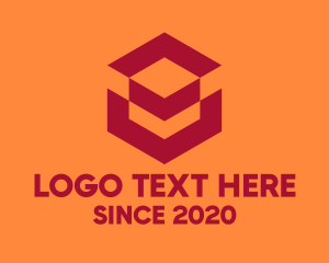 Geometric - Red Geometric Cube logo design