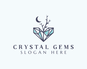 Moon Heart Gemstone logo design