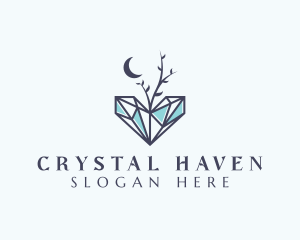 Moon Heart Gemstone logo design