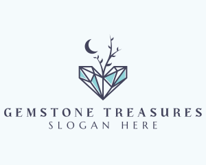 Moon Heart Gemstone logo design