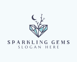 Moon Heart Gemstone logo design