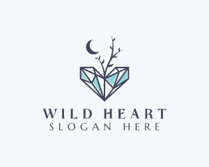 Moon Heart Gemstone logo design