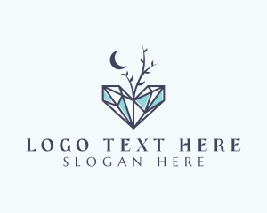 Leaf - Moon Heart Gemstone logo design