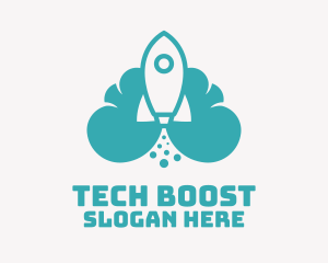 Blue Rocket Launch Cloud logo design