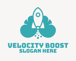 Blue Rocket Launch Cloud logo design