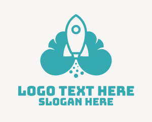 Space Shuttle - Blue Rocket Launch Cloud logo design